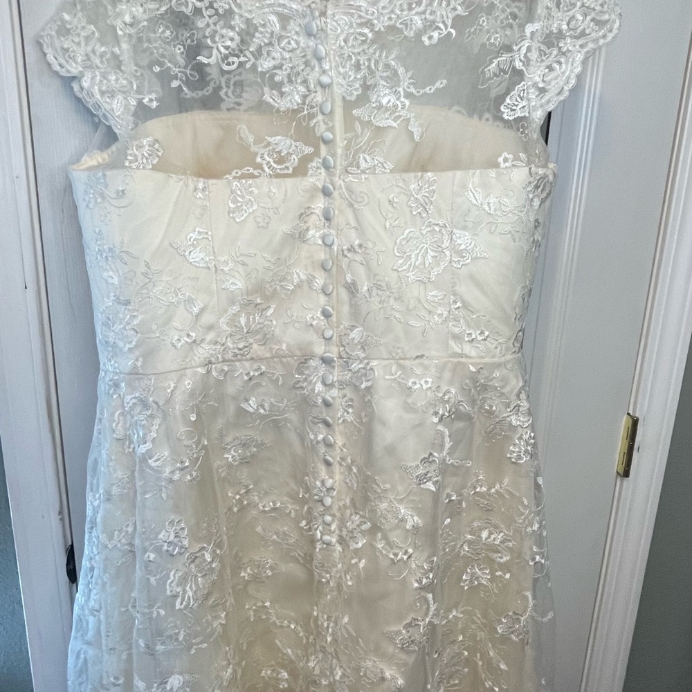 Ivory Lace Cap-Sleeve A-Line Dress - Picture 9 of 11